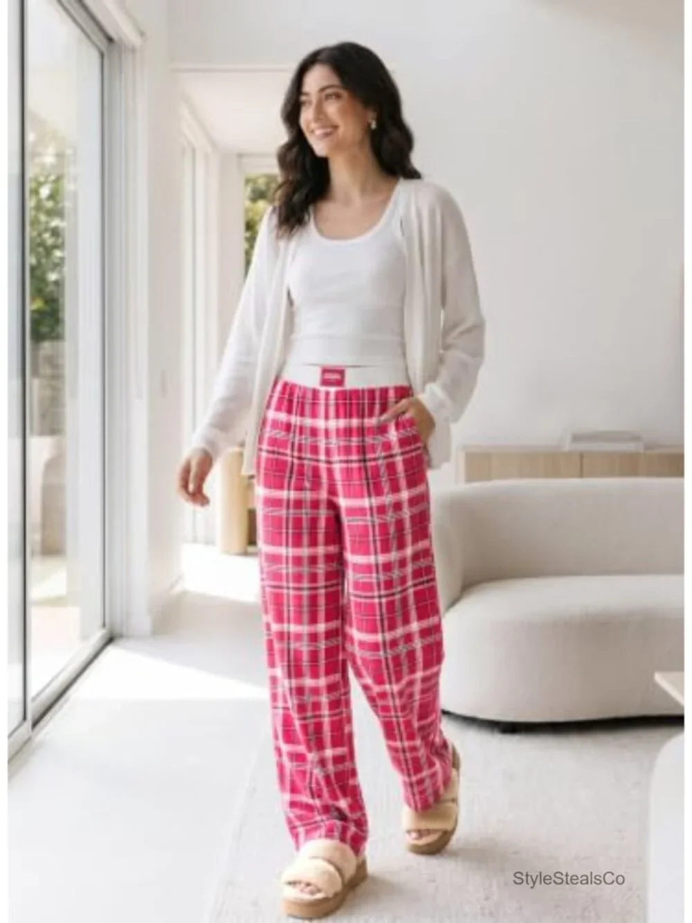 Wide Leg Sweatpants with Pockets Elastic High Waisted Lounge Pants Loose Baggy